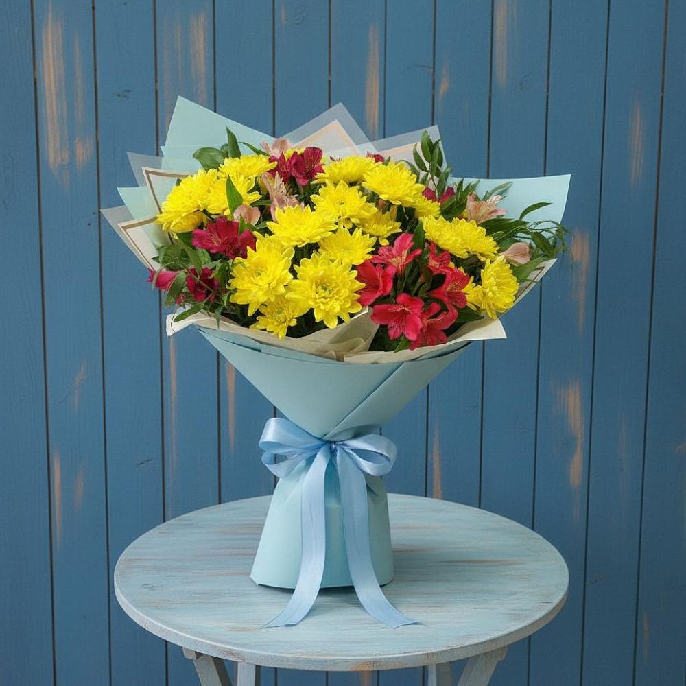 Букет цветов из: Альстромерии и Хризантемы в Горбунки
