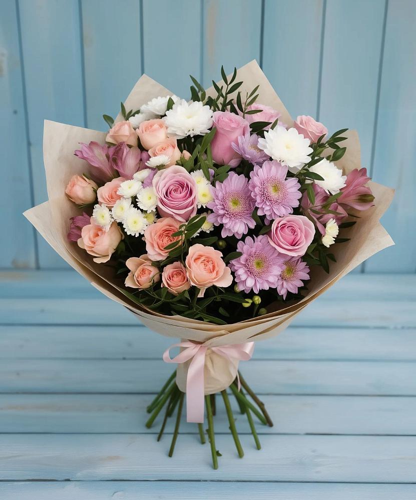Букет цветов из: Хризантемы, Розы и Альстромерии в Горбунки