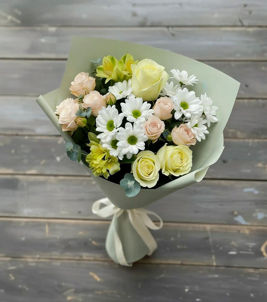 Букет цветов из: Альстромерии, Розы и Хризантемы в Горбунки
