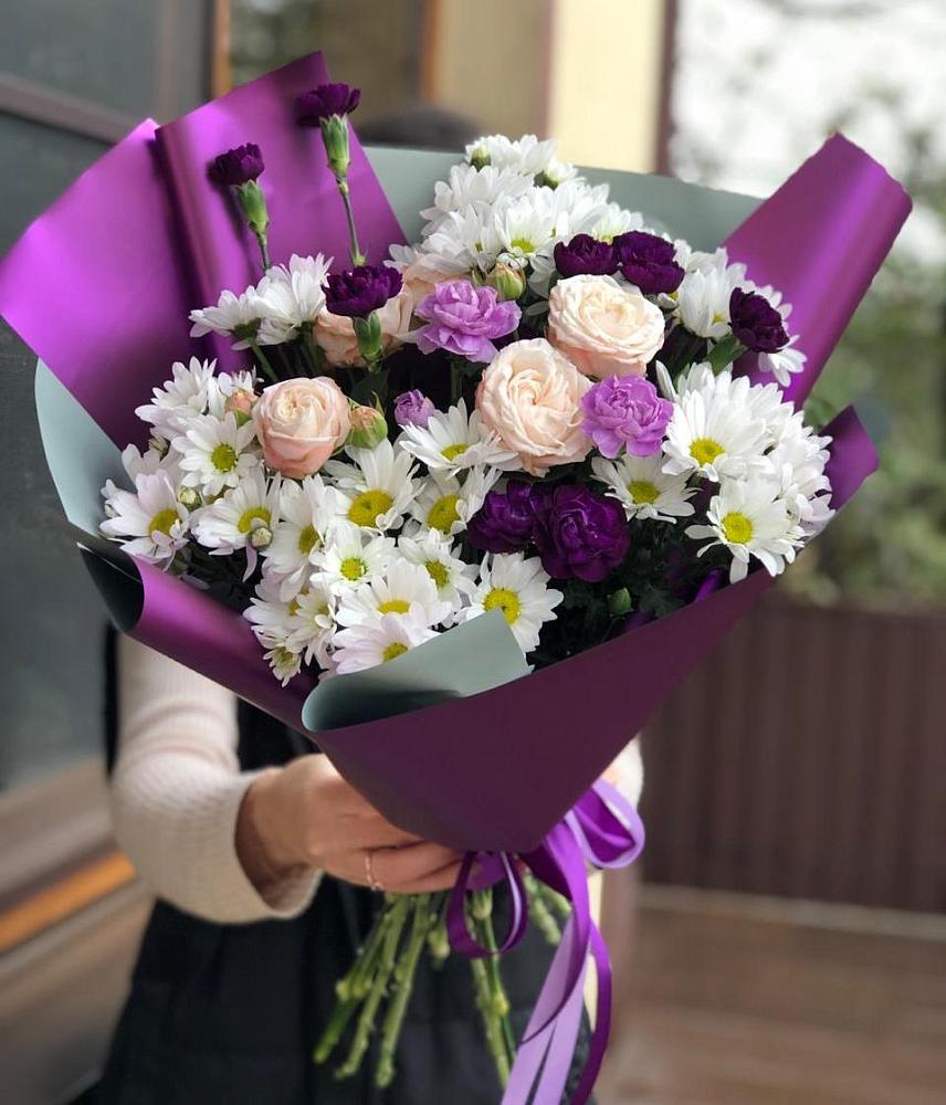 Букет цветов из: Хризантемы, Гвоздики и Розы в Горбунки