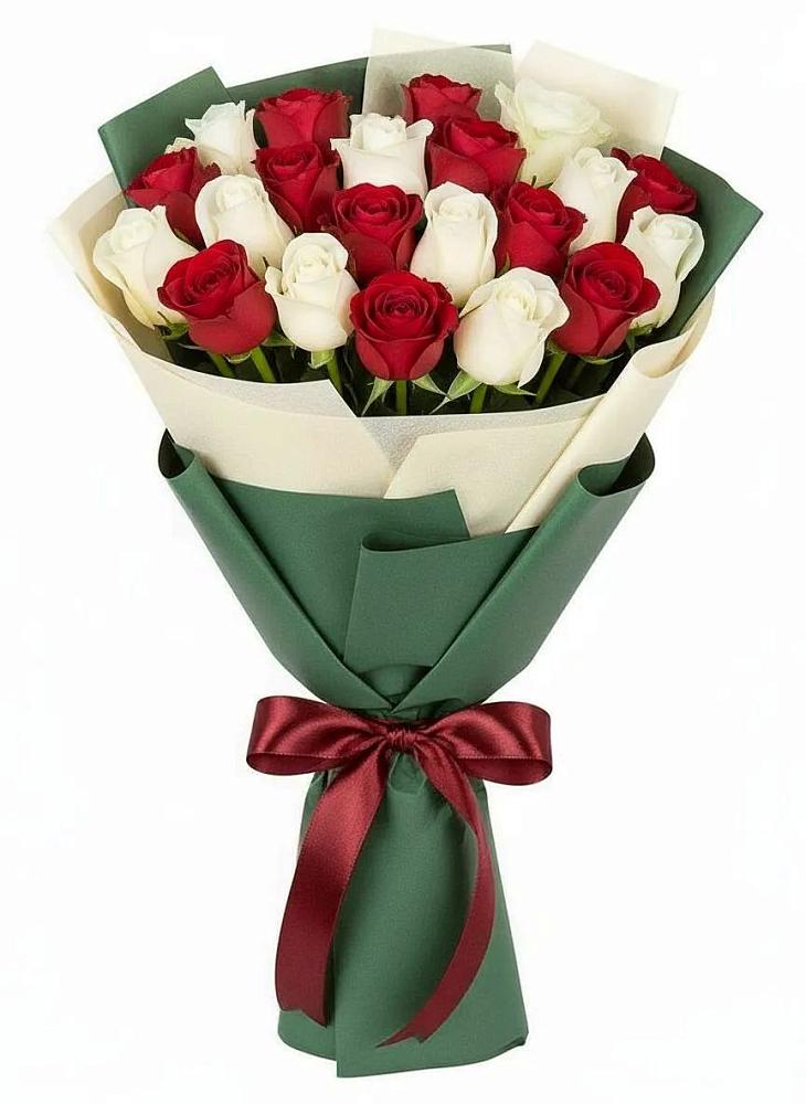 Букет Микс из красных и белых роз в Горбунки