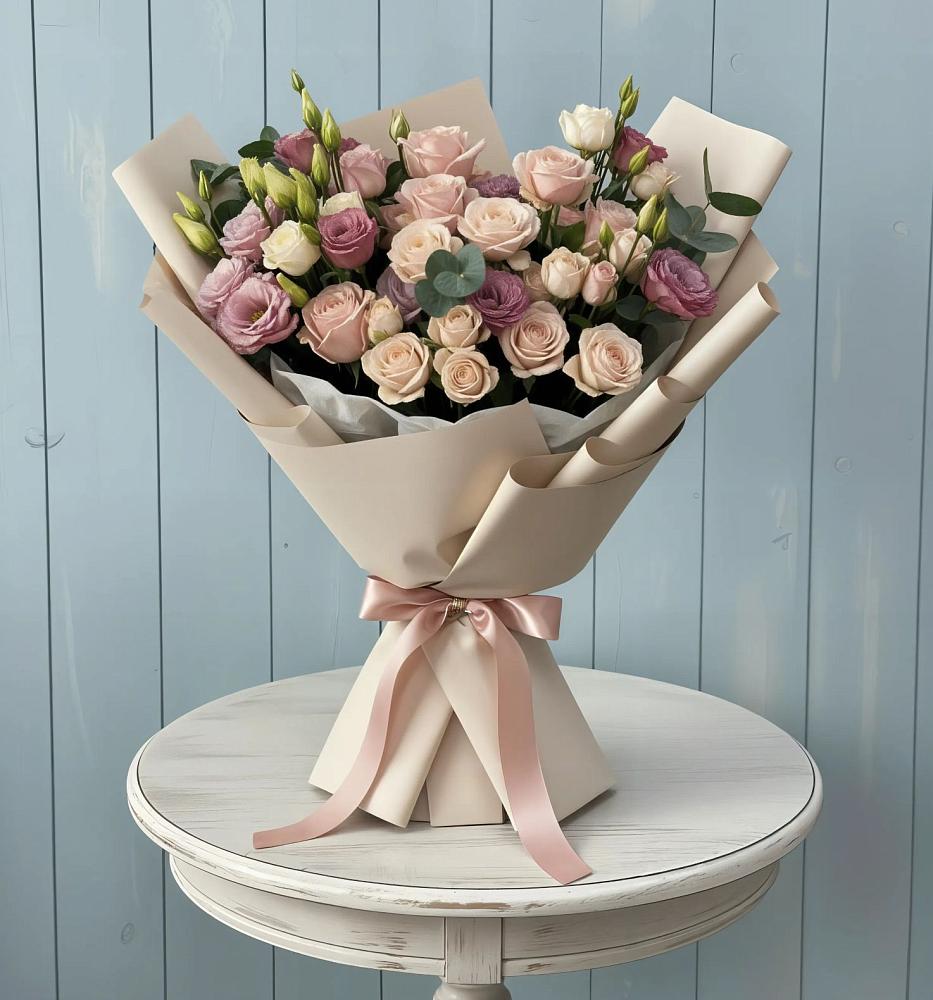 Букет цветов из: Розы и Лизиантусы в Горбунки