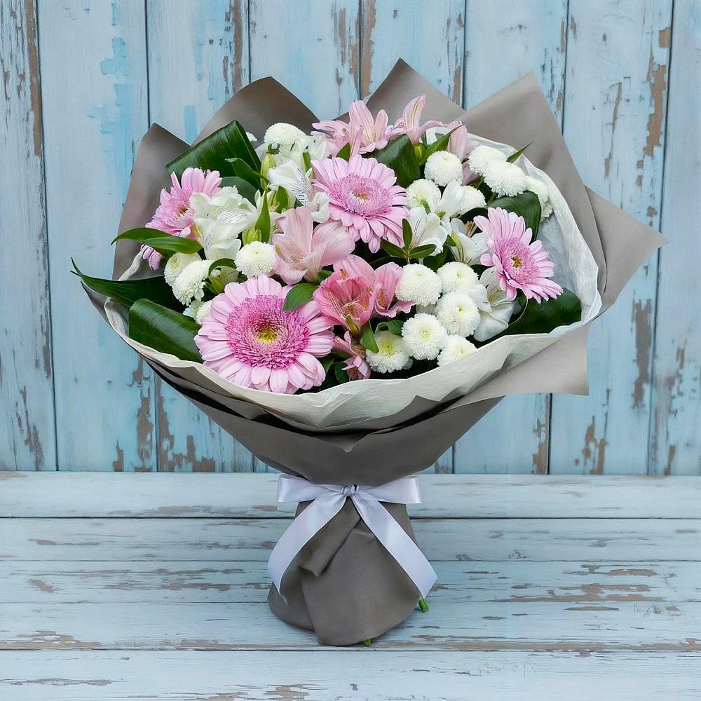 Букет цветов из: Герберы, Альстромерии и Хризантемы в Горбунки