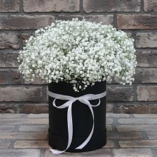Цветочная композиция из Гипсофила в шляпной коробке в Горбунки
